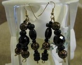 Gothic Black and Gold Beaded Earrings