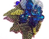 Titled French Country Garden Lampwork and Beaded Floral Pendant