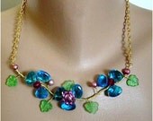 Wire Wrapped Floral Necklace of Aqua Briolettes