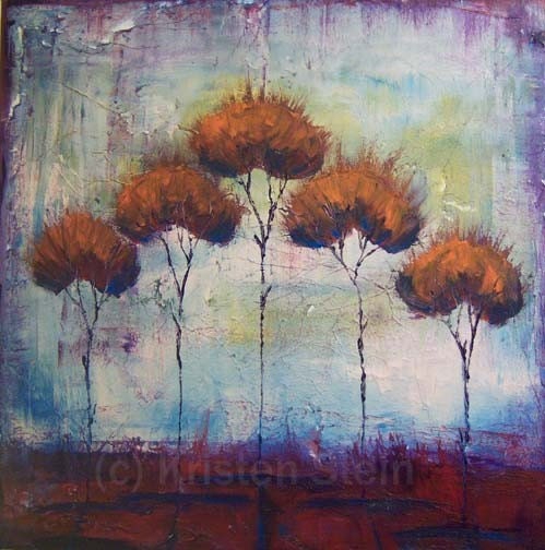 SALE 24x24 Original Autumn Trees Modern Abstract Minimalist Landscape Painting by Kristen Stein FREE SHIPPING