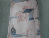 SALE Pink and Blue Retro Vintage Barkcloth Aline Skirt, Size 12