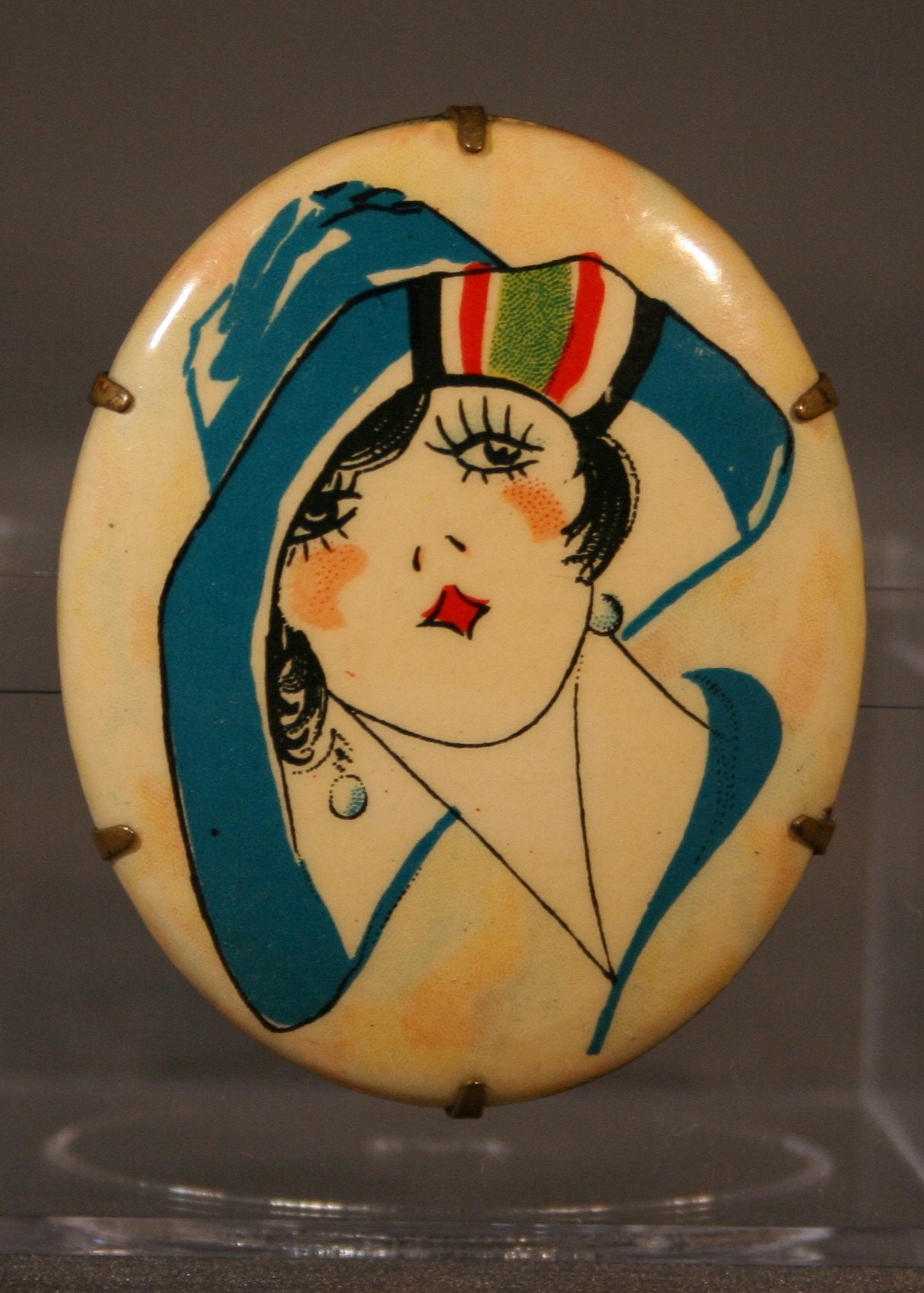 Printed Celluloid Flapper Brooch