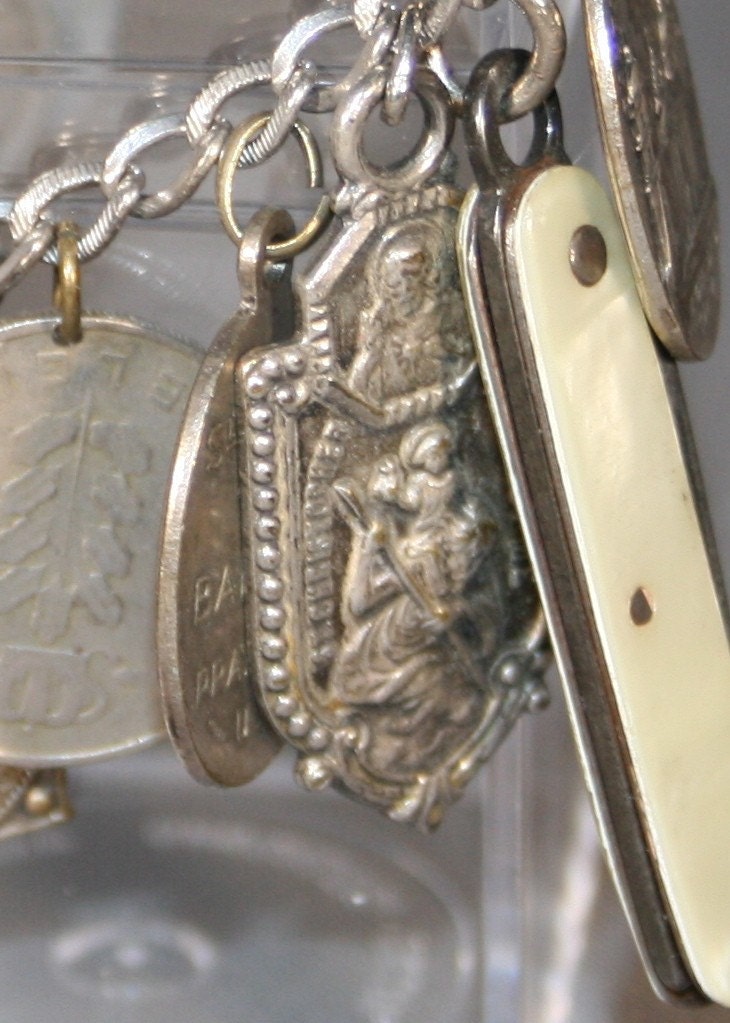 Unusual Vintage Sterling Silver Charm Bracelet