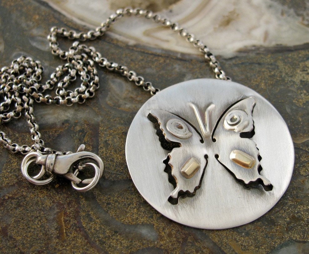 Oxidized Butterfly-3D Sterling Silver 14K gold