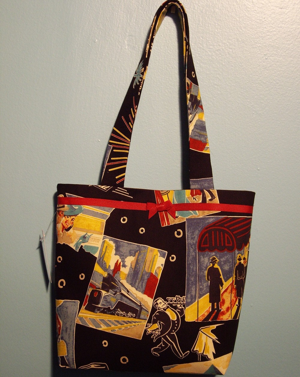 SMALL TOTE BAG New York Cosmopolitan Print Purse Handbag Black