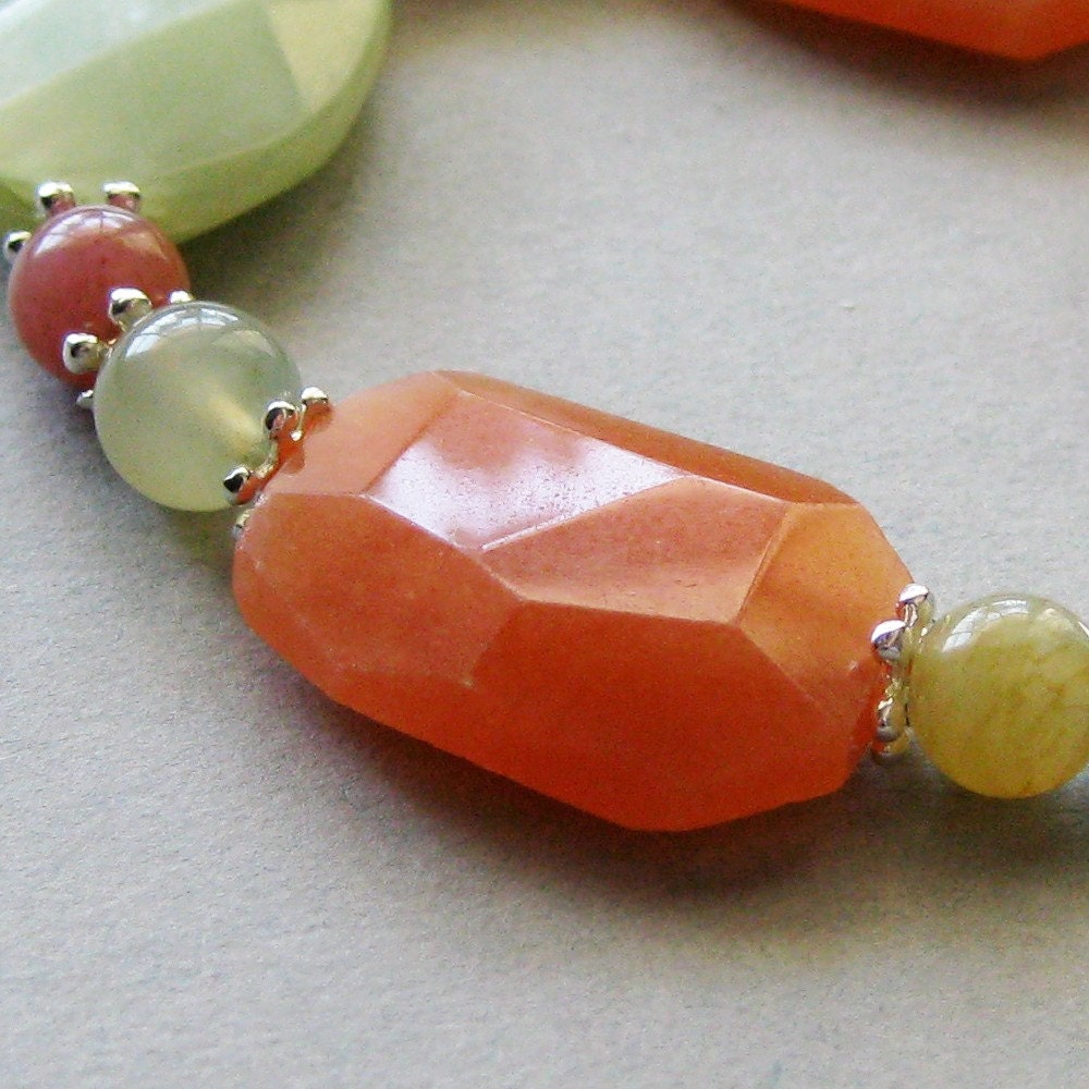 One of a Kind - Orange and Green Jade Chunk Bracelet