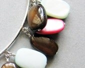 OOAK - Mother of Pearl Bangle Bracelet in Chocolate, Fuchsia and Sky