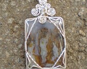 SALE (was 42.00) Idaho Plume/Flame Agate sterling silver wire wrapped pendant