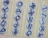 ALPHABET BUTTONS self adhesive scrapbook altered art embellishments DESTASH LOT of 35 new in package baby BLUE colored