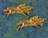 SALE- SPORT- Two Brass Double Racing Horse Stampings