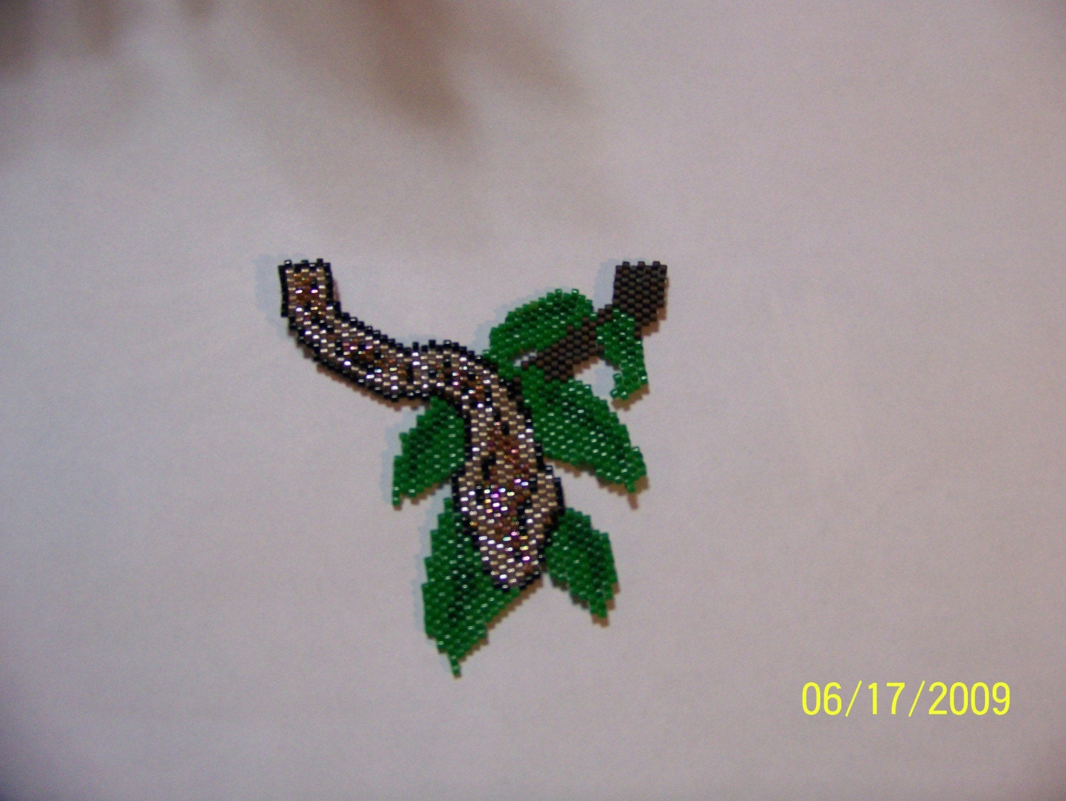 Brick stitch Beaded Burmese python in tree