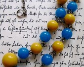 Pop Art Necklace--Blue and Yellow vintage on silver