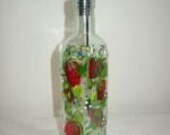 HAND PAINTED BOTTLE FOR OIL WITH STRAWBERRIES