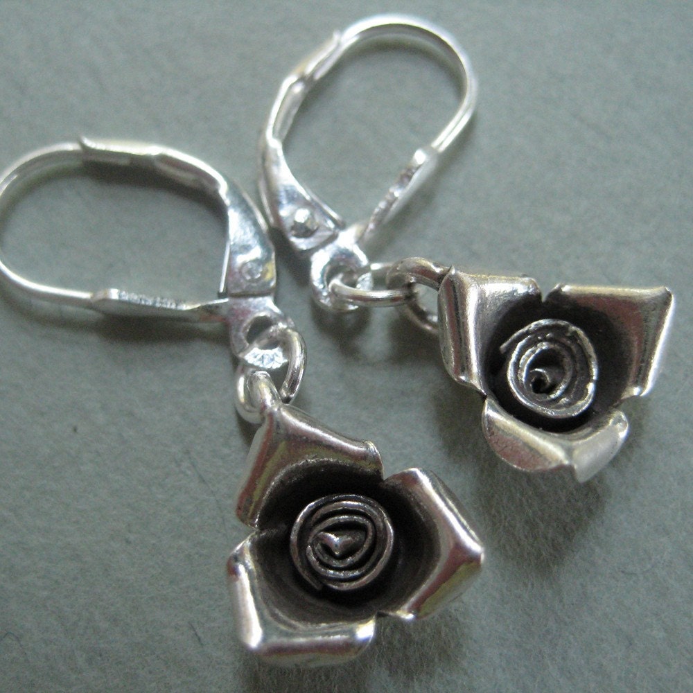 Silver rose earrings