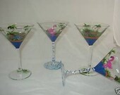 HAND PAINTED MARTINI GLASSES WITH FLAMINGOS