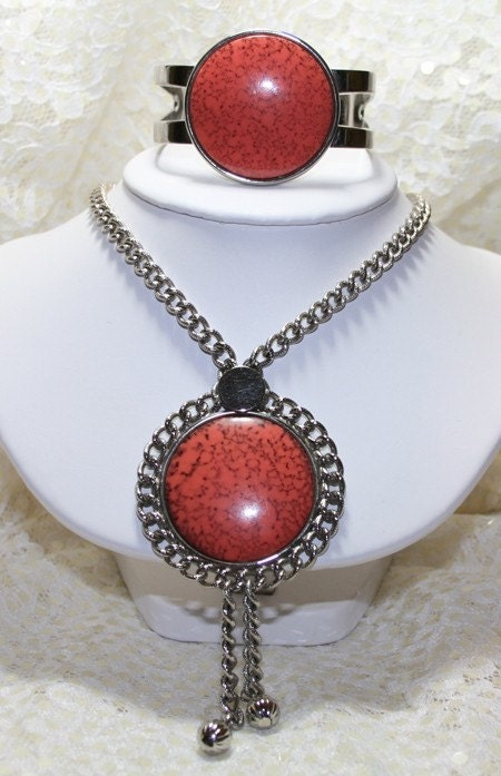 Vintage 70s Celebrity NY Silver Agate Necklace & Bracelet