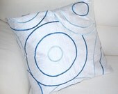 White Silk throw pillow cover with circle design hand made modern contemporary 16 inch