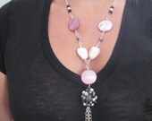 SALE Pink Pearl Sterling Silver Tassel Tie Necklace