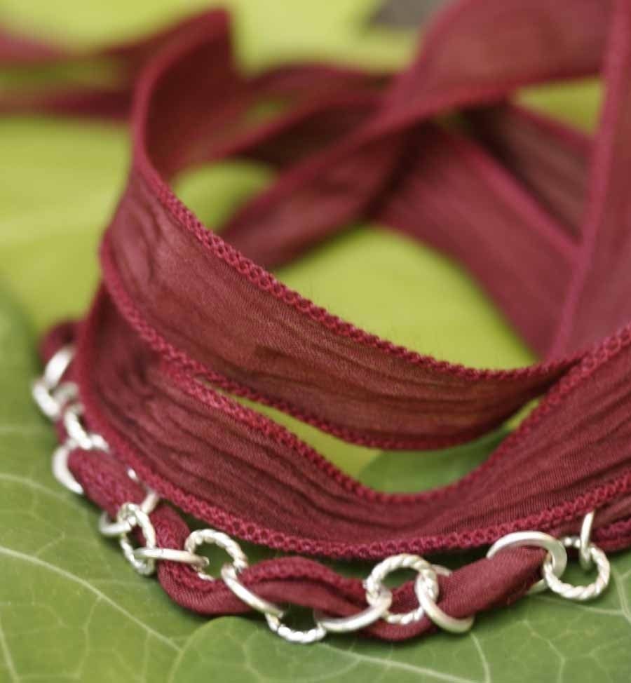 Ribbon and Sterling Chain Bracelet