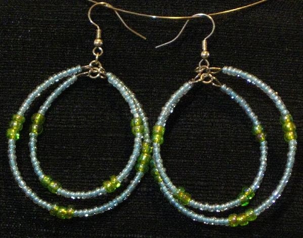 Baby blue and green dangle hoops