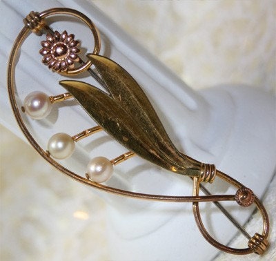 Vintage 40s Van Dell 12K GF Pearl Brooch