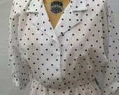 Vintage white and black polka dot linen look dress size medium 80s does the 40s