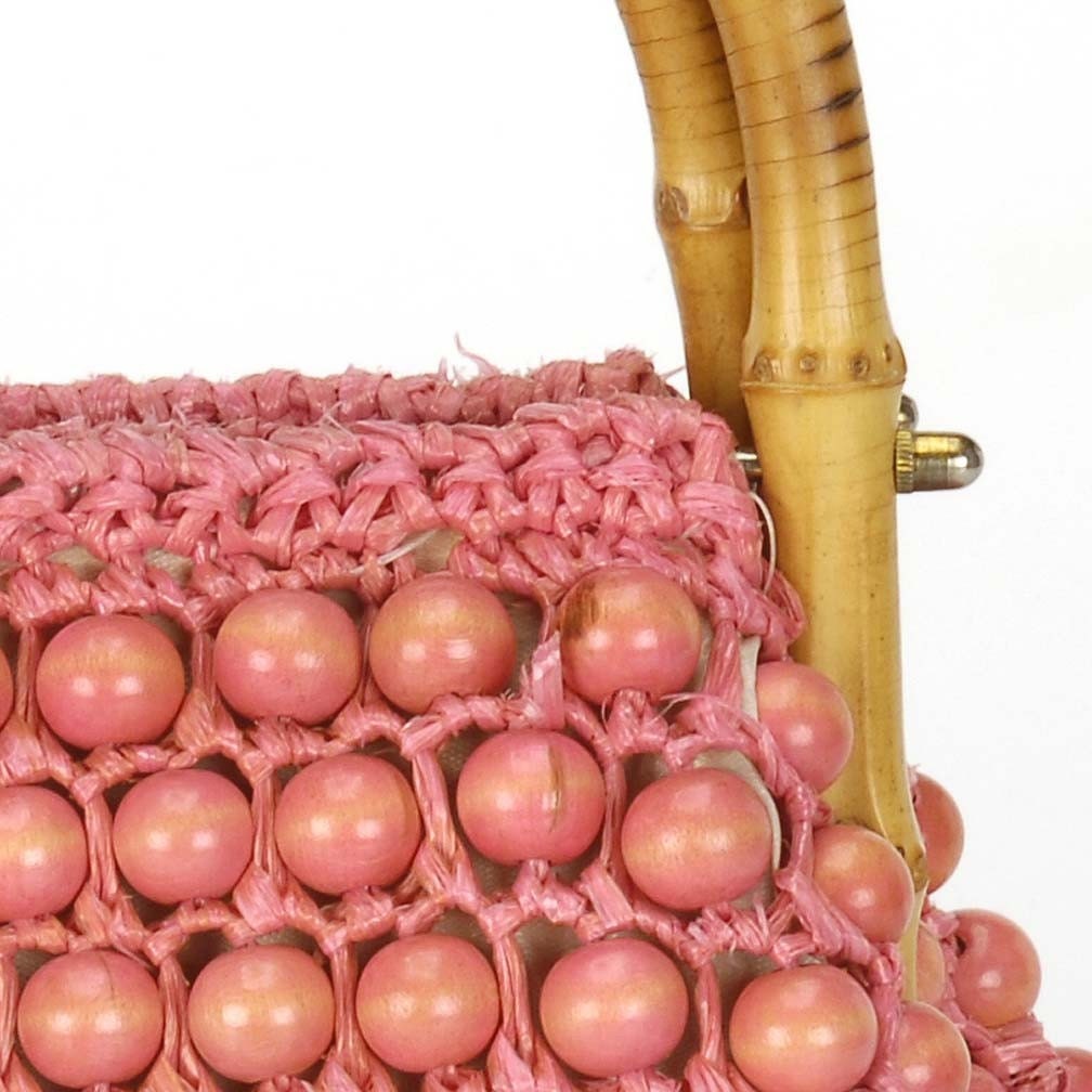 Vintage Japanese PINK BAMBOO Wooden Beads Purse
