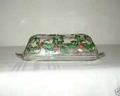 HAND PAINTED CHRISTMAS X-MAS BUTTER DISH WITH HOLLY