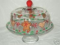 Hand Painted GINGERBREAD MEN Cake Plate / Punch Bowl