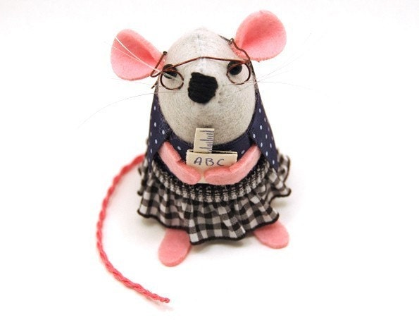 Back to School Teacher Mouse ornament felt hamster rat mice cute gift - Mrs Whiskers the Teacher Mouse - READY TO SHIP