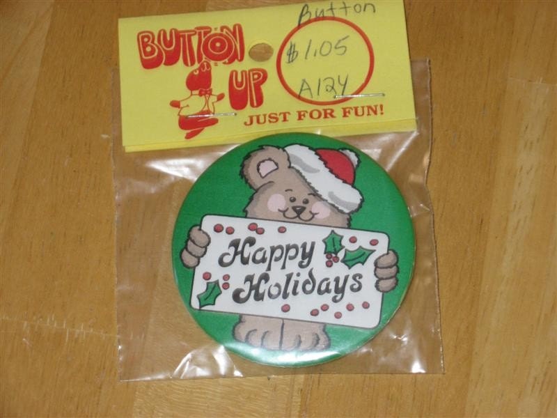 Happy Holidays Bear Button