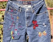 Resurrected Jeans Embroidered - Spritely Delight - butterfly jeans