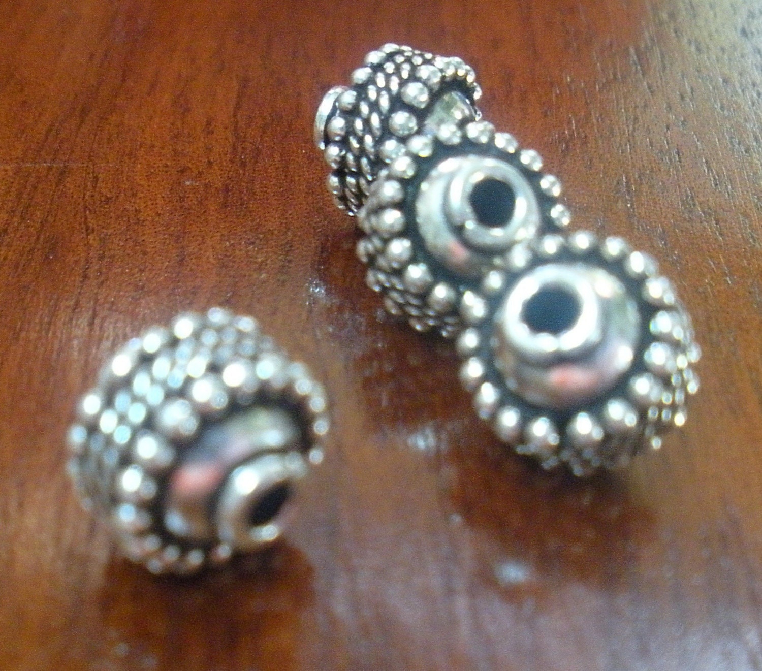 Bali beads- ornate sterling silver/granulation- set of 4