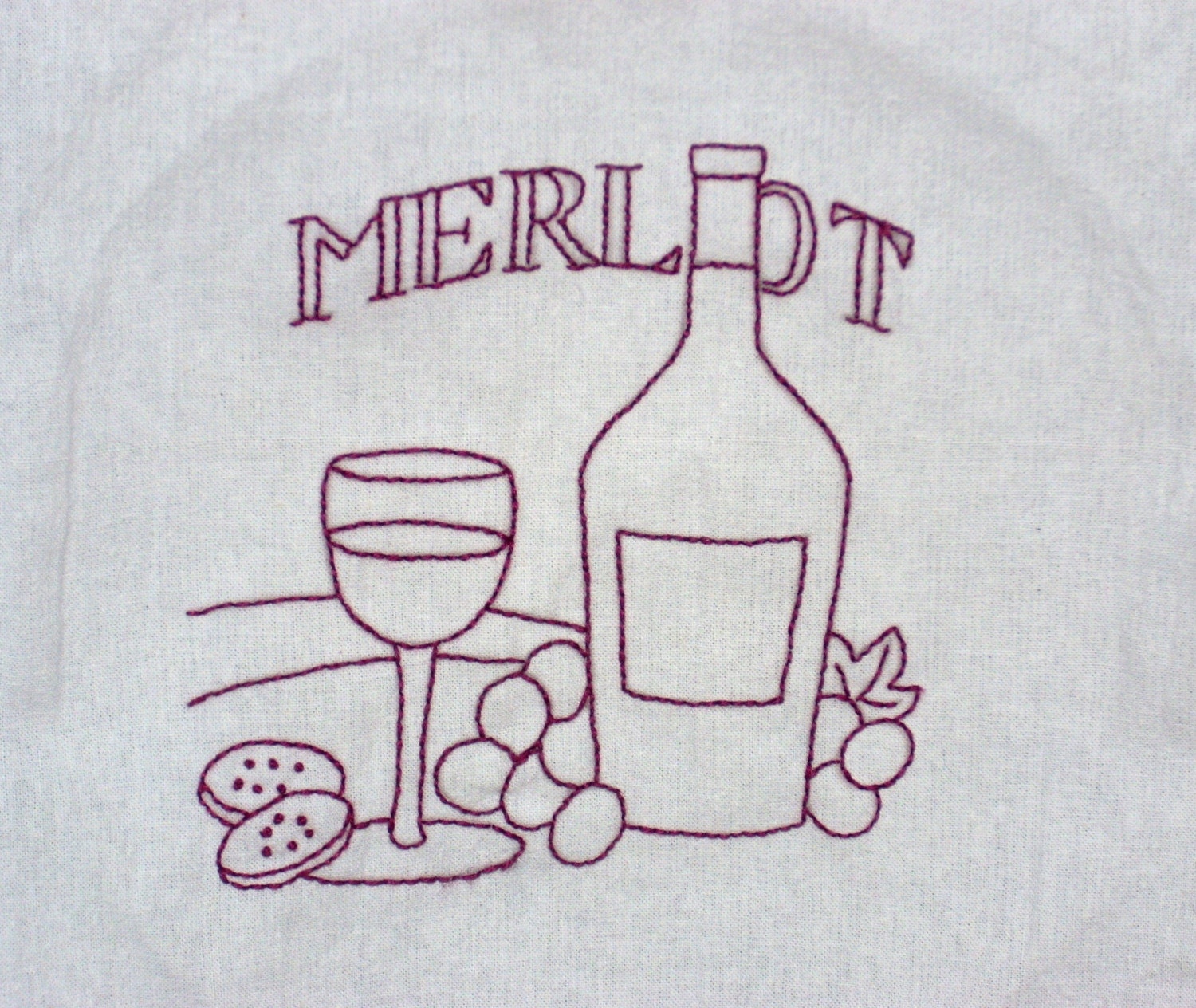 Hand  Embroidered Tea Towel/Dish Towel, Merlot, Wine