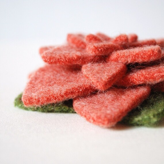 Reclaimed Wool Sweater Brooch - Lambswool Mango Pink Aster - FREE US SHIPPING