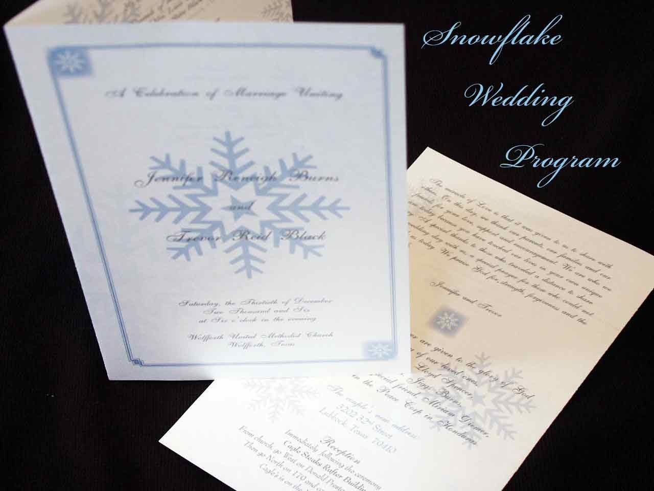 Wedding Program Sample Winter Snowflake Theme Design Light Blue and