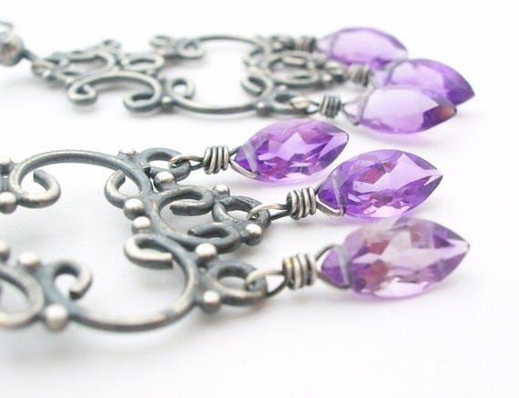Amethyst Chandelier Earrings silver by bluebirdss on Etsy from etsy.com