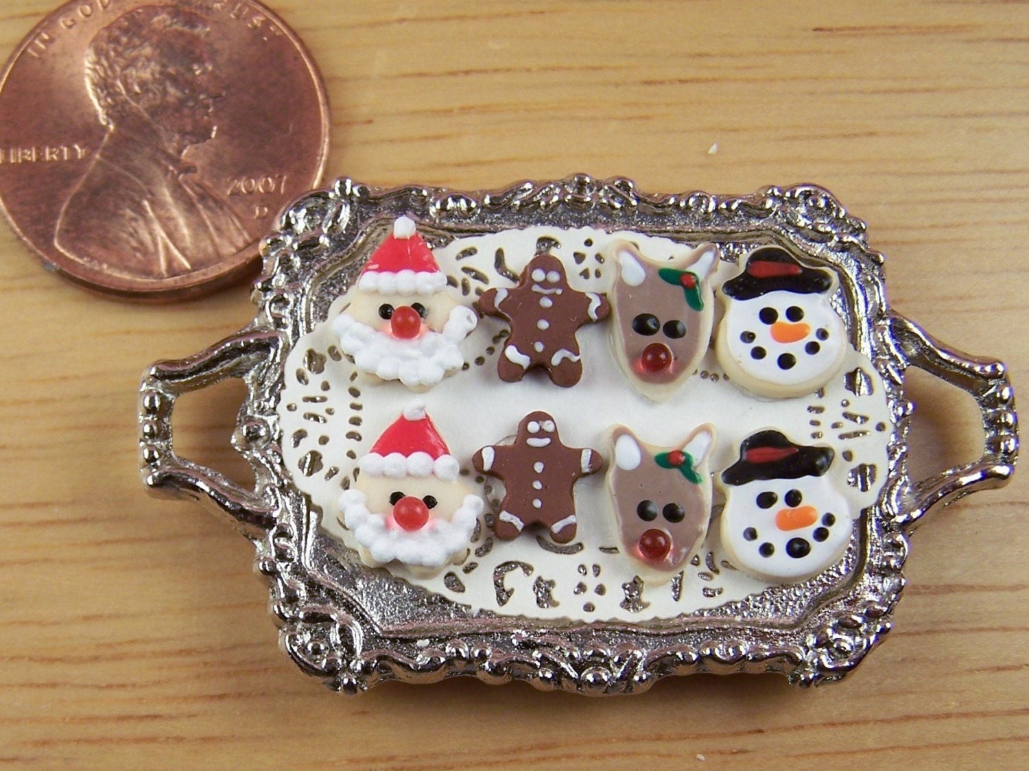 Dollhouse Miniature 8 Christmas Cookies on Metal Tray
