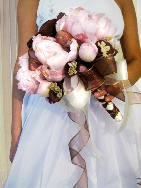 WEDDING BOUQUET SET PINK AND CHOCOLATE BROWN From CoutureChow