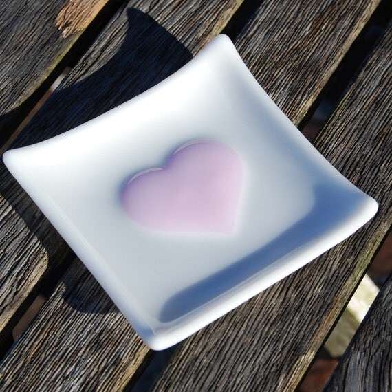 Pink Heart - Fused Glass Trinket Dish - Spoon Rest