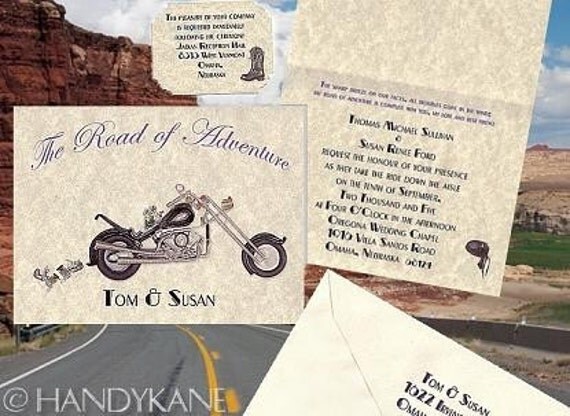 Wedding Invitations Biker Motorcycle Harley Hog Theme qty 25