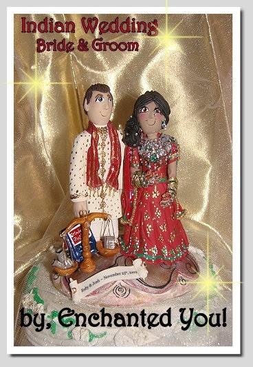 Indian Bride and Groom Wedding Cake Topper by Enchanted You
