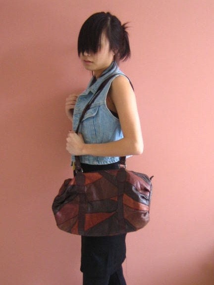 faux leather patchwork slouch bag