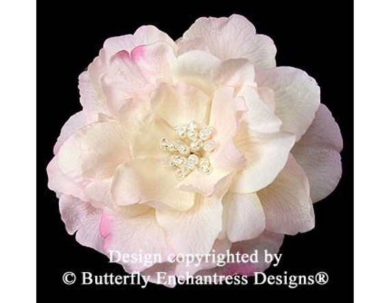 Pearl Crystal Blush Pink Briar Rose Bridal Hair Flower Clip