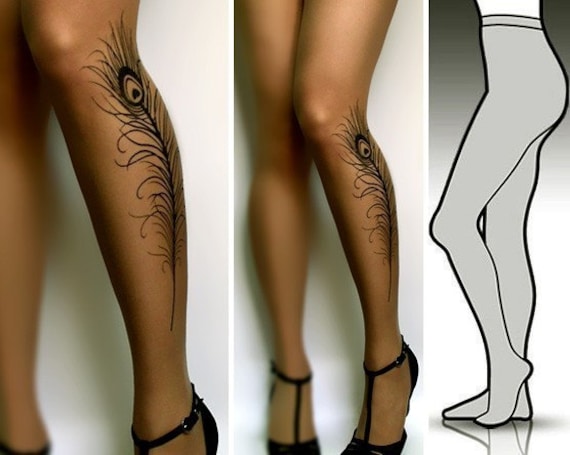 LARGE EXTRA LARGE sexy PEACOCK FEATHER TATTOO tights stockings full length 