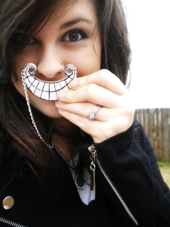 Tim Burton Style Cheshire Cat Smile Necklace - Alice in Wonderland
