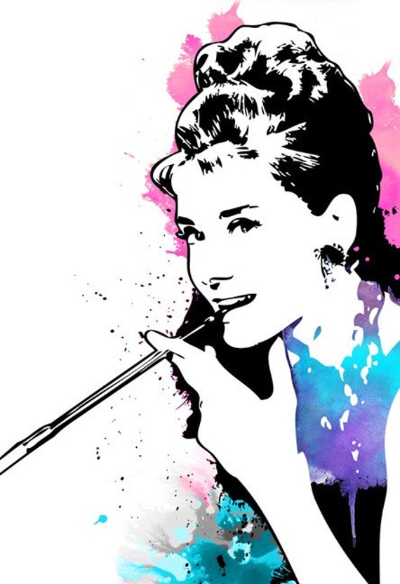 AUDREY HEPBURN 1960s Chic rainbow watercolors Pop Art illustration by Doc 