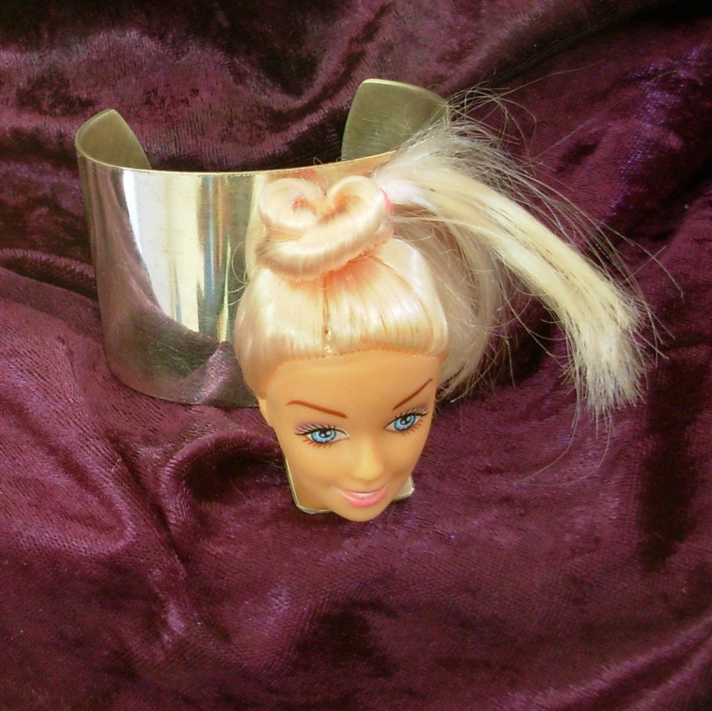 Barbie doll cuff silver Bracelet Steampunk upcycle retro