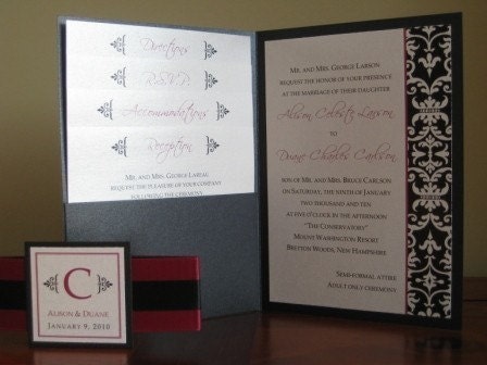 damask pocket card wedding invitation