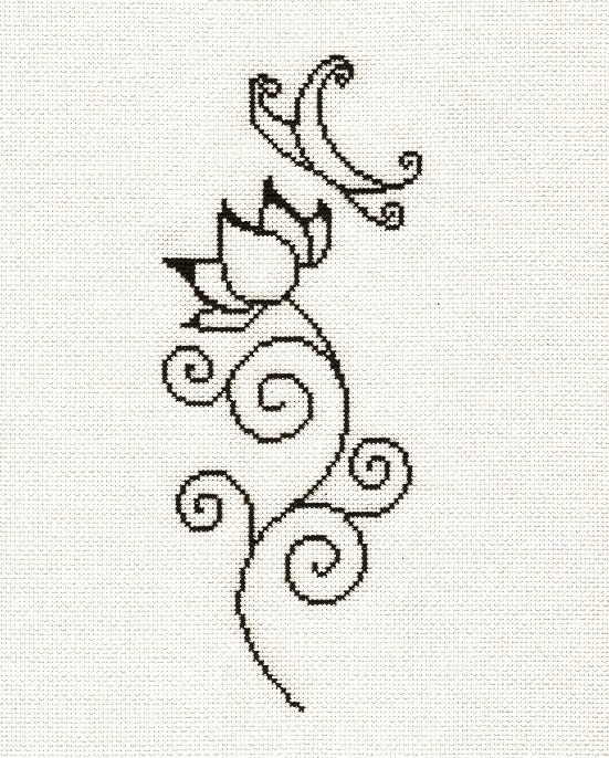 Tribal Tattoo Swirly Flower and Butterfly Unframed Cross Stitch PIF